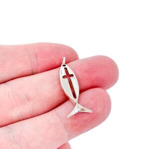 Sterling Silver 925 Ichthys Fish Cross Pendant | Christian Faith Jewelry